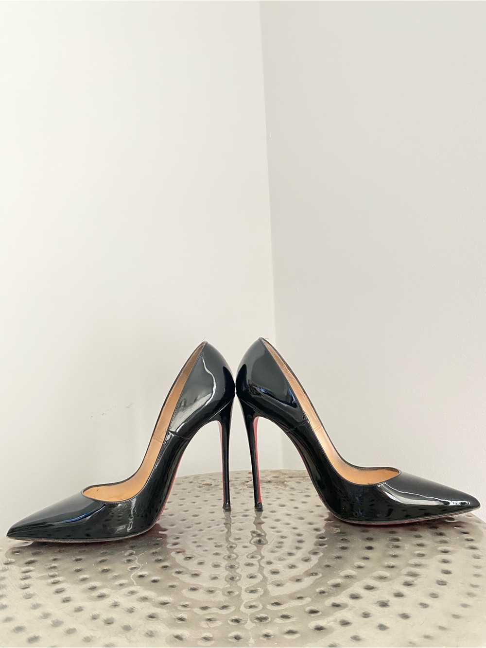 Christian Louboutin So Kate Black Patent Pointed Stiletto Pumps with Red Soles
